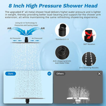 Hibbent cUPC Certified All Metal 8" Rainfall Showerhead Combo, High Pressure Shower Head with 10-Spray Handheld, Innovative 4-way Diverter with Pause Mode, 71'' Shower Hose & Holder, Oil Rubbed Bronze