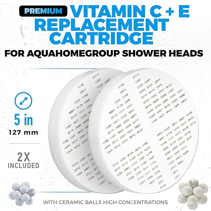 AquaHomeGroup Vitamin C + E + A Shower Filter Cartridge 2-Pack - Reduces Chlorine and Chloramine - Supports Skin, Hair and Nail Health