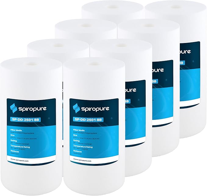 SpiroPure SP-DD-2501-BB 10x4.5 BB 1 Micron Spun Melt-Blown Polypropylene Water Filter Cartridge SDC-45-1001 DGD-2501 155359-43 (Case of 8)