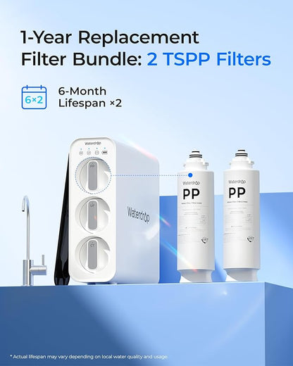 Waterdrop TSPP Under Sink Sediment Water Filter, Replacement for Waterdrop TSU & TSU-WB 3-Stage Ultra-Filtration Under Sink Water Filter System, 2 Pack