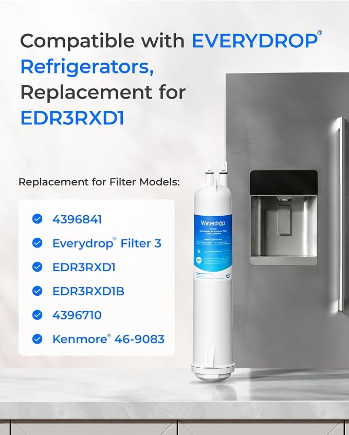 Waterdrop EDR3RXD1 Replacement for Everydrop® Filter 3, 4 Pack | Replacement for 4396841, 4396710, Kenmore® 46-9083, 46-9030, Refrigerator Water Filter