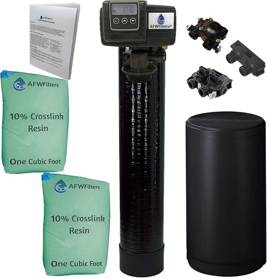 AFWFilters 2 cubic Foot (64k) Whole Home Water Softener with Durable 10% Crosslink Resin, 3/4" Plastic MNPT Connection, and Black Tanks