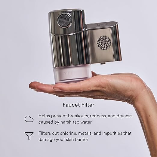 Qure Skincare Bathroom Sink Filter Water Faucet for Skin, Reduces 99% Chlorine and Heavy Metals, Skin Hydration in 4 Weeks, Reduces Build-Up, Balances pH, Softer Skin & Hair - Silver