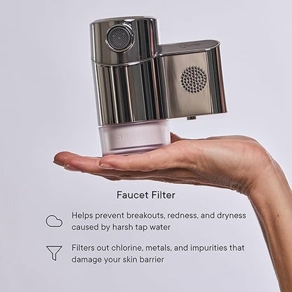 Qure Skincare Bathroom Sink Filter Water Faucet for Skin, Reduces 99% Chlorine and Heavy Metals, Skin Hydration in 4 Weeks, Reduces Build-Up, Balances pH, Softer Skin & Hair - Silver