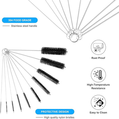 12pcs Glass Tube Pipe Cleaners Brush Kit, 14.5 inch Long Nylon Straw Brush for Glass Funnel and Bottle, 8.2 inch Different Diameters Brush, 35 inch Flexible Double Ended Hose Brush