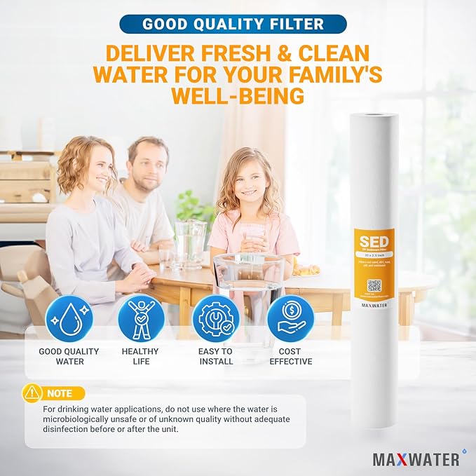 Max Water Slim Blue 1 Micron 20 inch x 2.5 inch Whole House Melt-Blown Polypropylene Sediment Water Filter Replacement Cartridge (Pack of 2)