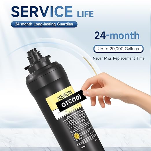 AQUALTRA USF02-BK Under Sink Water Filter System, 20K Gal, NSF/ANSI/CAN 372 Certified, Reduces PFOA, PFOS, Chlorine, Lead, Mercury, Chloramine, Fluoride, Microplastics Particles, Bad Taste & Odor