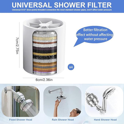 6 Pack 30 Stage Universal Shower Filter Replacement Cartridge -Removes Chlorine, Heavy Metals, Iron, Sediments-VeoryFly ShowerHead Water Filter Cartridge, Compatible with Universal Shower Filter