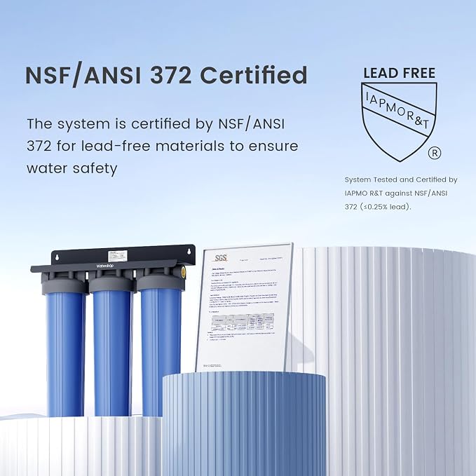 Waterdrop WHF3T-PG 3-Stage Whole House Water Filter System, 5 Micron | Highly Reduces Lead, Chlorine, Odor and Taste, 7-Stage Filtration, with Carbon Filter & Sediment Filter, 1" Inlet/Outlet