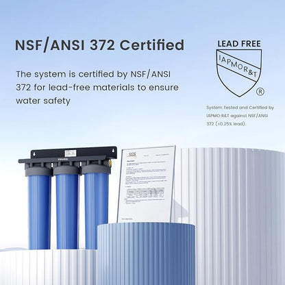 Waterdrop WHF3T-PG 3-Stage Whole House Water Filter System, 5 Micron | Highly Reduces Lead, Chlorine, Odor and Taste, 7-Stage Filtration, with Carbon Filter & Sediment Filter, 1" Inlet/Outlet