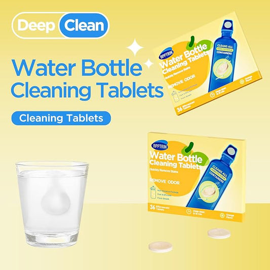 Water Bottle Cleaning Tablets, 36 Pack Bottle Clean Tablet Hydration Bladder Cleansing Tablets,Individually Packed, Orange Flavor