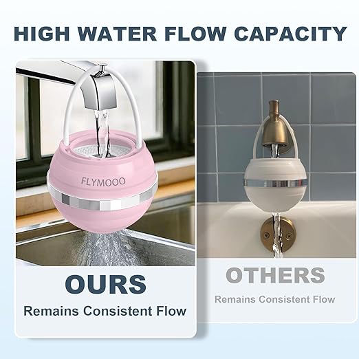 FLYMOOO Bath Filter for Tub, Bathtub Faucet Water Filter with 8 Stages & 2,500 Gallons of Filtration to Reduce Contaminants for Softer, Smoother Skin (Pink)