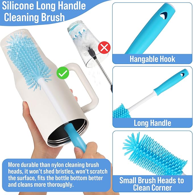 XANGNIER 5 Pcs Water Bottle Cleaner Brush Set for Hydrojug 20 oz/32 oz/40 oz Cup,Multifunctional Bottle Brush and Long Straw Cleaner Brush,Cleaning Kit for Owala/Stanley/Yeti Tumbler Cup Accessories