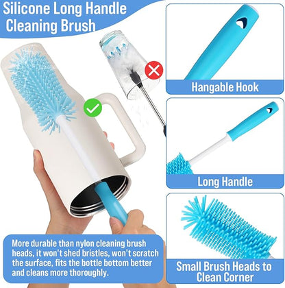 XANGNIER 5 Pcs Water Bottle Cleaner Brush Set for Hydrojug 20 oz/32 oz/40 oz Cup,Multifunctional Bottle Brush and Long Straw Cleaner Brush,Cleaning Kit for Owala/Stanley/Yeti Tumbler Cup Accessories