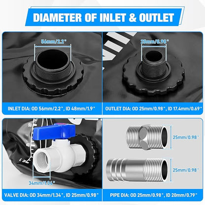Nilight 87Gal/330L Water Storage Bladder RV Potable Water Bladder Tank Camping 1000D PVC Foldable Collapsible Storage Containers for RV,Carrier,Camping, Agricultural Irrigation,Garden Watering, Black