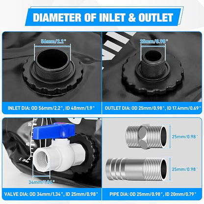 Nilight 30Gal/113L Water Storage Bladder RV Potable Water Bladder Tank 1000D PVC Foldable Collapsible Water Storage Containers for RV Truck Bed Camping Garden Irrigation Emergency Water Use Black
