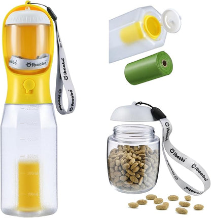 Cibaabo Dog Water Bottle with Food Container & Poop Bag Holder & Filter | Travel Water Bowl, Portable Pet Dispenser, Dog Gifts, Puppy Essentials for Walking Hiking