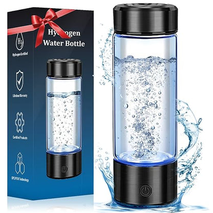 Hydrogen Water Bottle – 14oz Portable Hydrogen Water Generator with SPE/PEM Technology Rechargeable Hydrogen Rich Water Ionizer Machine for Home Gym Travel Black