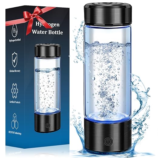 Hydrogen Water Bottle – 14oz Portable Hydrogen Water Generator with SPE/PEM Technology Rechargeable Hydrogen Rich Water Ionizer Machine for Home Gym Travel Black