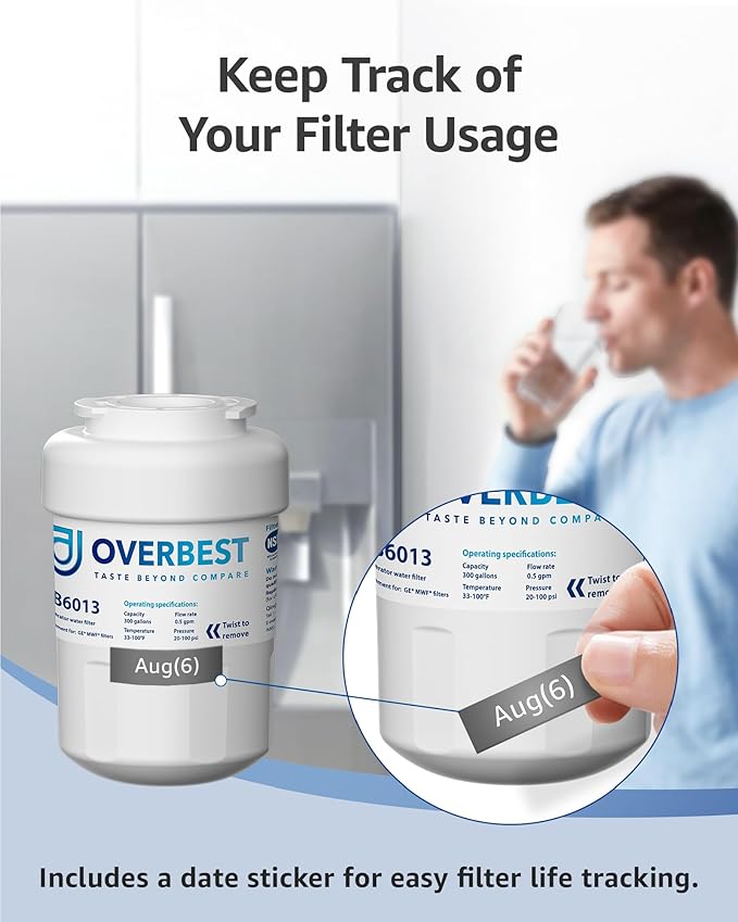 Overbest OB6013 Replacement for GE® MWF®, SmartWater® MWFP, MWFA, GWF, MWFAP, HDX FMG-1, WFC1201, HWF, GSE25GSHECSS, 9991, RWF1060, 197D6321P006