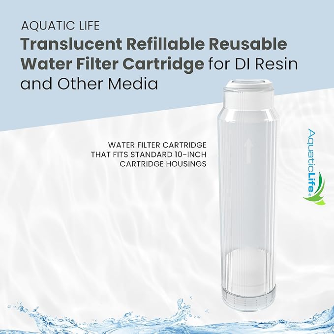 AQUATICLIFE 10" x 2.5" Translucent Refillable Reusable Water Filter Cartridge for DI Resin and Other Media