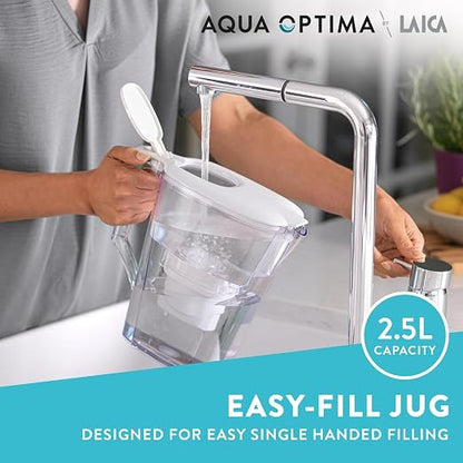 Aqua Optima Liscia Water Filter Jug & 1 x 30 Day Evolve+ Filter Cartridge, 2.5 Litre Capacity, for Reduction of Microplastics, Chlorine, Limescale and Impurities, White (Packing May Vary)