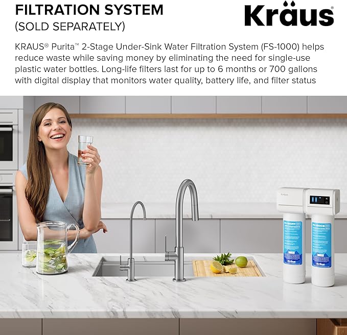 KRAUS Oletto Single Handle Drinking Water Filter Faucet for Reverse Osmosis or Water Filtration System in Matte Black, FF-103MB