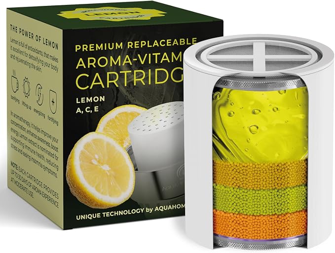 AquaHomeGroup Vitamin Infused Shower Filter Cartridge with Lemon Aroma - Supports Skin and Hair - Universal Fit for All 15 and 20 Stage Filters