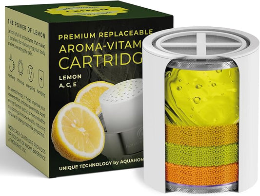 AquaHomeGroup Vitamin Infused Shower Filter Cartridge with Lemon Aroma - Supports Skin and Hair - Universal Fit for All 15 and 20 Stage Filters