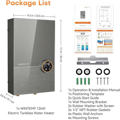 12kW Tankless Water Heater Electric 240V, On Demand Hot Water, Automatically Maintains Water Temperature, Up to 2.8 GPM, WiFi Control, ETL Eertified, Eco, WM12V Plus