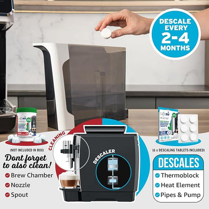 Caffenu Descaling Tablets Pack of 6. Coffee Machine Descaler Tablets. Compatible with Jura, Mellita, Siemens, Phillips and Saeco. Remove Limescale & Build-up. Complete the Barista Kit