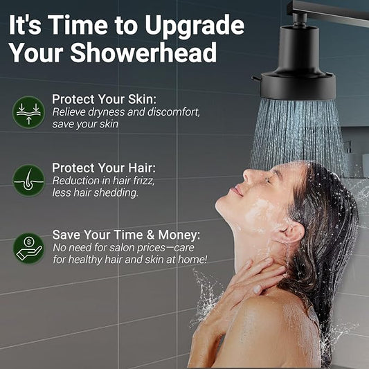 Filtered Shower head for Healthier Hair & Skin – Removes Chlorine & Heavy Metals,High Pressure 6 Mode Settings Shower Head Filter for Hard Water (Matte Balck)