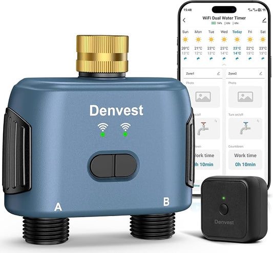 WiFi Water Timer for Garden Hose with Brass Inlet,Smart Hose Timer with WiFi Hub, APP & Voice Control,Up to 20 Watering Plans, 2-Zone Sprinkler Drip Irrigation System Controller for Yard Lawn Watering