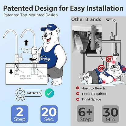 iSpring RCC7AK, NSF Certified, 75 GPD, Alkaline 6-Stage Reverse Osmosis System, pH+ Remineralization RO Water Filter System Under Sink, Patented Top-Mounted Faucet Design for Easy Installation