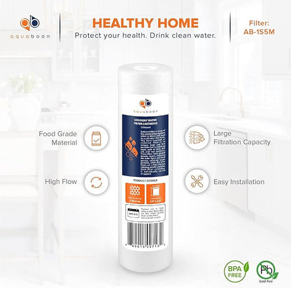 Aquaboon 5 Micron 10 x 2.5 Sediment Filter - Whole House Water Filter Replacement Compatible with Well Water Filters - P5, AP110, WHKF-GD05, 6 Pack
