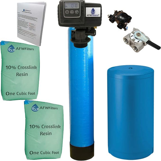 AFWFilters 2 cubic Foot (64k) Whole Home Water Softener with Durable 10% Crosslink Resin, 3/4" Stainless Steel FNPT Connection, and Blue Tanks