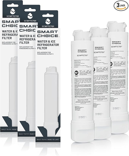 Smart Choice SCWFTCTO13PK Refrigerator Water & Ice Filter, Genuine Replacement for Frigidaire EPTWFU01 PureSource Ultra II and Electrolux EWF02 PureAdvantage, 3-Pack