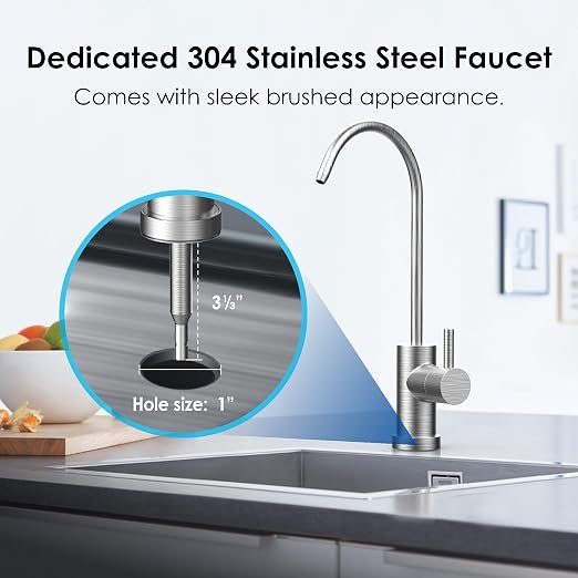 Waterdrop BS08 Under Sink Water Filtration System with Dedicated Faucet | Reduces Chlorine, Heavy Metals, Bad Taste & Odor, Stainless Steel Water Filter System, NSF/ANSI 42 Certified, 1 Year