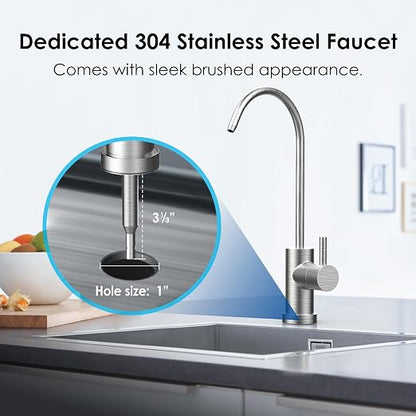 Waterdrop BS08 Under Sink Water Filtration System with Dedicated Faucet | Reduces Chlorine, Heavy Metals, Bad Taste & Odor, Stainless Steel Water Filter System, NSF/ANSI 42 Certified, 1 Year