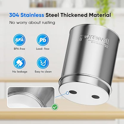Purewell Upgraded 6-Stage 0.01μm Ultra-Filtration Gravity Water Filter System with Water Level Window, 304 Stainless Steel Countertop System with 2 Filters and Stand, Reduce 99% Chlorine, BO-2.25G