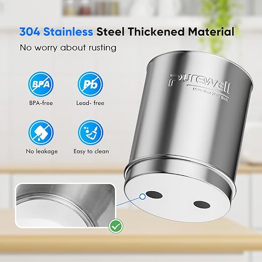 Purewell Upgraded 9-Stage Gravity Water Filter System with Water Level Window, 0.01μm Ultra-Filtration Countertop System with 2 Filters and Stand, Reduce Fluoride & Chlorine, BO-FL-2.25G