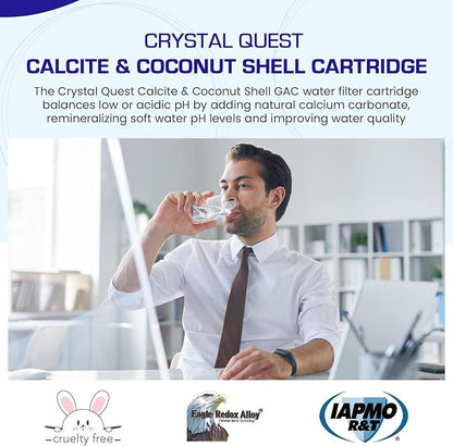 Crystal Quest Calcite & Coconut Shell GAC Water Filter Cartridge – pH Balancing, Dual-Stage Filtration, Removes Impurities, Enhances Taste – Fits Countertop & Inline Systems 2-7/8" x 9-3/4"
