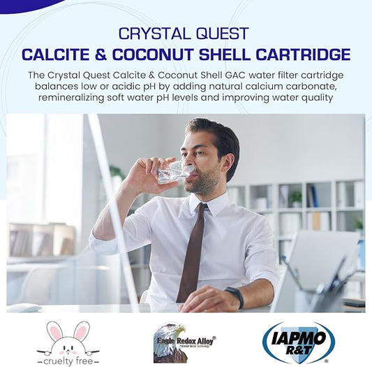 Crystal Quest Calcite & Coconut Shell GAC Water Filter Cartridge – pH Balancing, Dual-Stage Filtration, Removes Impurities, Enhances Taste 4-5/8” x 9-3/4”