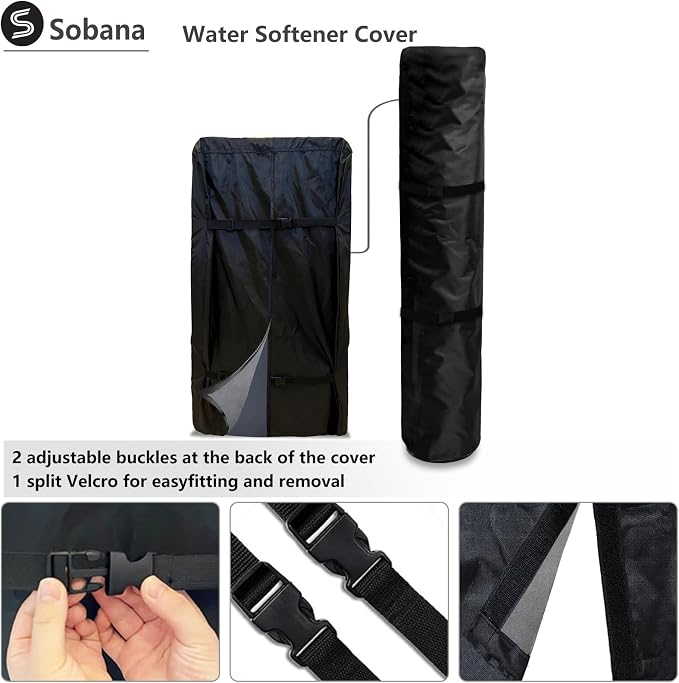 Water Softener Cover,Outdoor Insulated Water Softener Tank Cover with Top Transparent PVC Window + Brine Tank Cover with Split Zipper Opening - Prevent Sweating (Black)
