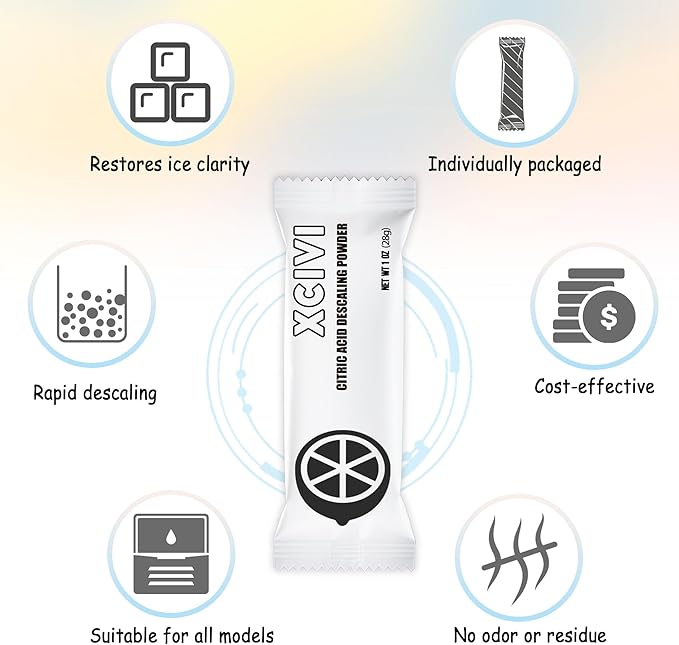 xcivi 6 Pack Ice Maker Descaling Powder Compatible with GE Profile Opal 2.0 Ultra Nugget Ice Maker, Citric Acid Descaling Powder Removes Mineral Deposits and Scale Build-up, Enhanced Ice Performance