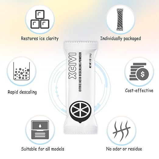 xcivi Ice Maker Descaling Powder Compatible with GE Profile Opal 2.0 Ultra Nugget Ice Maker, Citric Acid Descaling Powder Removes Mineral Deposits and Scale Build-up, Individually Packed (12)