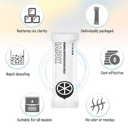 xcivi Ice Maker Descaling Powder Compatible with GE Profile Opal 2.0 Ultra Nugget Ice Maker, Citric Acid Descaling Powder Removes Mineral Deposits and Scale Build-up, Individually Packed (12)