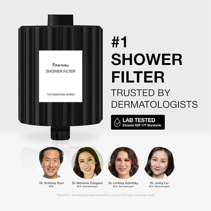 Filterbaby Signature Shower Filter, Sensitive Skin & Hair, Expert Developed | Lab Tested to Reduce up to 99% Chlorine & Chloramine, Reduce Common Water Impurities, Strong Water Flow, Easy Install, Black