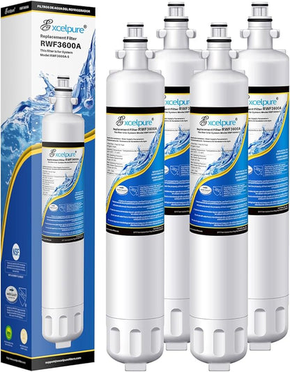 EXCELPURE RPWF Replacement for GE RPWF (Not RPWFE), RWF1063, RWF3600A, WSG-4, DWF-36, R-3600, MPF15350, OPFG3-RF300, BCF77, Refrigerator Water Filter, 4PACK