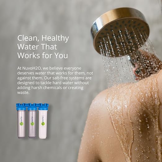 NuvoH2O Advanced 3-Stage Citrus-Based, Salt-Free Water Filter System + Water Softener with Iron and Sediment Filtration – Healthy & Pure Water – Removes Scale (Whole Home Trio System)